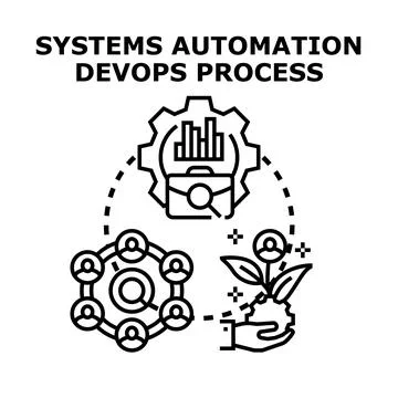 Systems automation devops process managing development workflow Illustrazione stock
