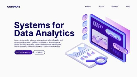 Systems for Data Analytics. Data Analyse. Landing Page Template Stock Illustration