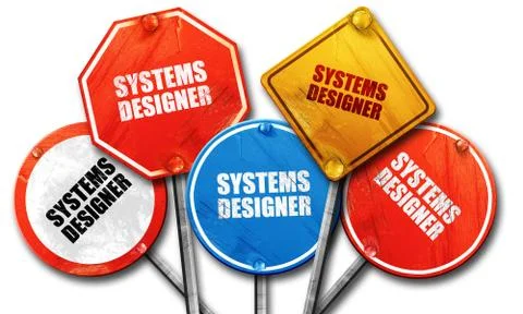 Systems designer, 3D rendering, rough street sign collection Stock Illustration
