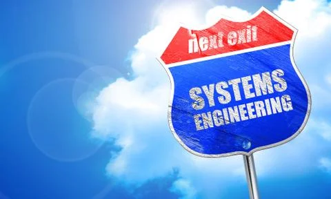 Systems engineering, 3D rendering, blue street sign 스톡 일러스트