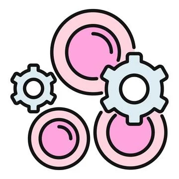 Systems engineering process combining gears and pink circles Stock Illustration