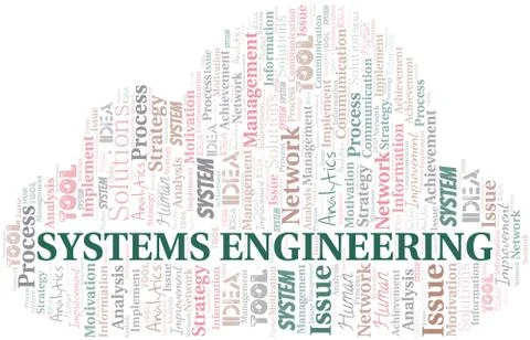 Systems Engineering typography vector word cloud. Stock Illustration