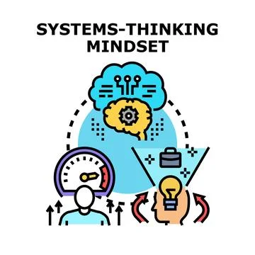 Systems thinking mindset developing business innovation and strategy Stock Illustration