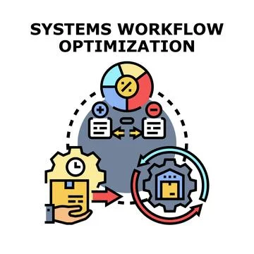 Systems workflow optimization planning analyzing business processes Stock Illustration