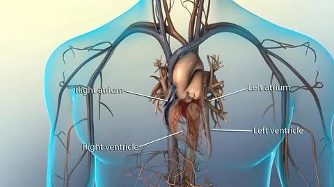 Systole causes the ejection of blood into the aorta and pulmonary trunk. Illustrazione stock