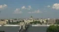 The Széchenyi Chain Bridge and boats traffic, Budapest, Hungary HD Footage
