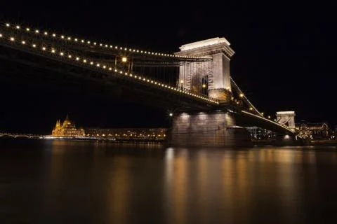 Széchenyi Chain Bridge in Budapest with the Parliament in the background Stock Photos