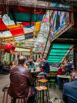 Szimpla Kert in Budapest, interior of unique ruin pub design, eclectic decor Photos