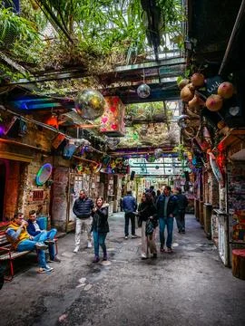 Szimpla Kert in Budapest, interior of unique ruin pub design, eclectic decor 写真素材