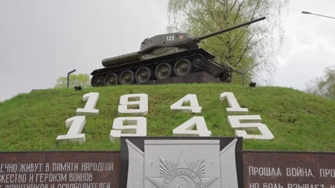 T-34 Soviet Army Medium Battle Tank Memorial Monument Stock Footage 273969916