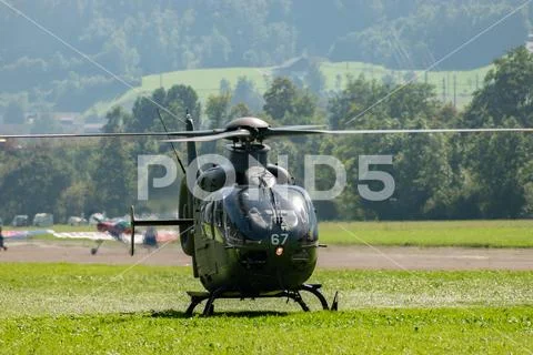 T-367 Swiss military Eurocopter EC-635 P2+ in Mollis in Switzerland Stock Photos