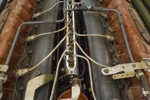 T-72 tank engine, view from open maintenance hatch. Stock Photos