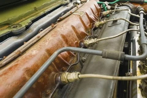 T-72 tank engine, view from open maintenance hatch. Stock Photos