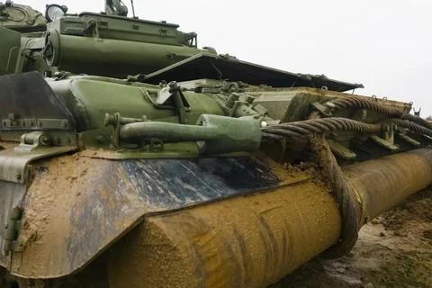 T-72 tank testing at proving ground overall view with hull and turret details Stock Photos