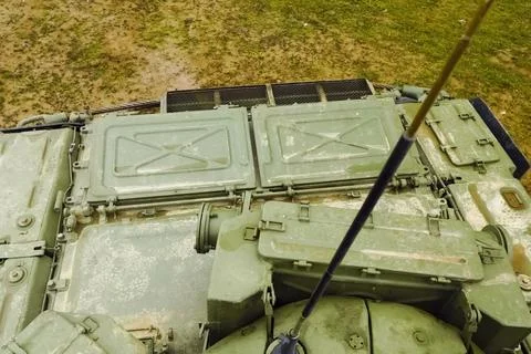 T-72 tank testing at proving ground overall view with hull and turret details Stockfoto's
