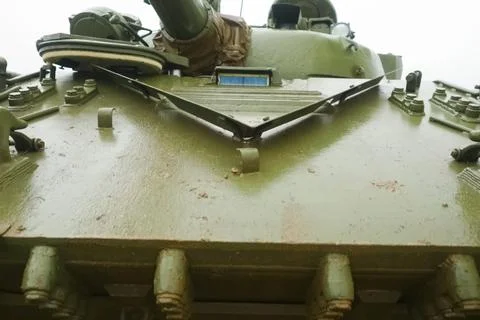 T-72 tank testing at proving ground overall view with hull and turret details Stock Photos