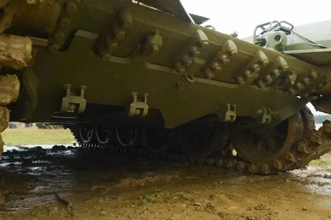 T-72 tank testing at proving ground overall view with hull and turret details Stock Photos