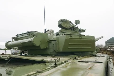 T-72 tank testing at proving ground overall view with hull and turret details Stock Photos