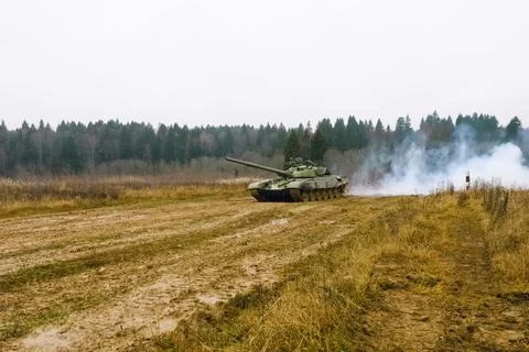 T-72 tank testing at proving ground overall view with hull and turret details Stock Photos