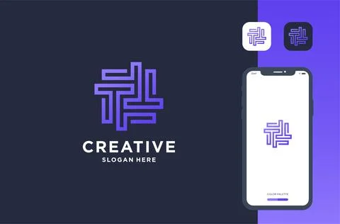 T abstract line logo design business brand inspiration Stock Illustration