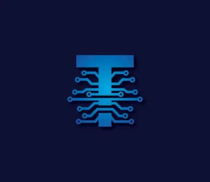 T Alphabet Data Storage Technology Logo Design Concept Stock Illustration