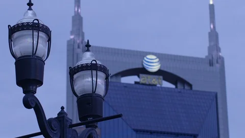 At&amp;T batman building in the evening Stock Footage 128644969