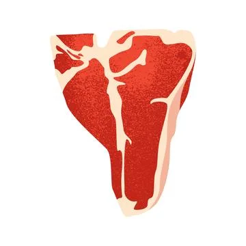 T-bone beef steak. Cartoon raw meat fillet with bone, flat porterhouse ribe Stock Illustration