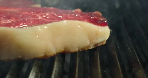 T-bone meat beef steak on barbecue charcoal grill close-up. Grilling BBQ meat Stock Footage 271478127