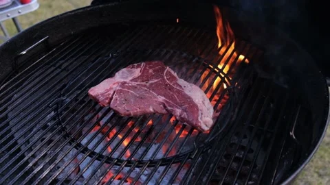 T-bone steak on barbecue grill Stock Footage 148081864
