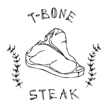 T-bone Steak Beef Cut with Lettering in s Thyme Herb Frame. Meat Guide for Bu Stock Illustration