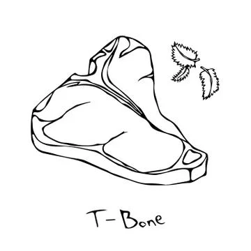 T-Bone Steak Cut Vector Isolated On White Background. Outline. Stock Illustration