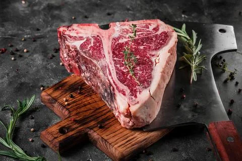 T-Bone steak marble, raw meat steak beef with rosemary Stock Photos