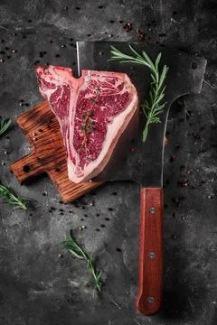 T-Bone steak marble, raw meat steak beef with rosemary Stock Photos