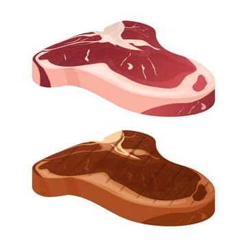 T bone steak raw and grilled meat comparing 库存插图