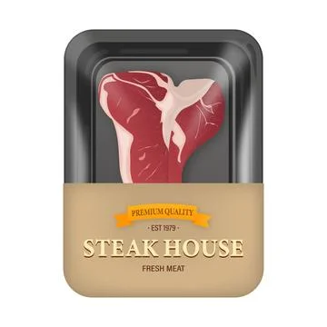 T bone steak in vacuum package for grocery store Stock Illustration