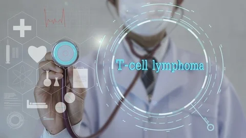 T-cell lymphoma.Doctor using stethoscope on medicine background.  Stock Footage 101613854