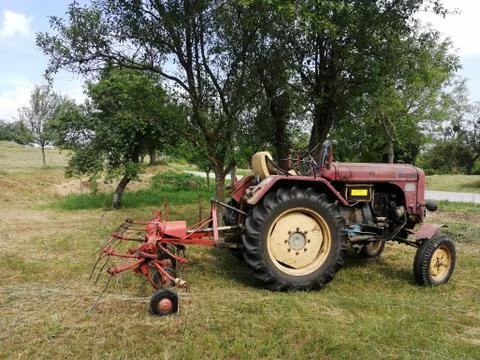 T E D D E R  on old  tractor Stock Photos