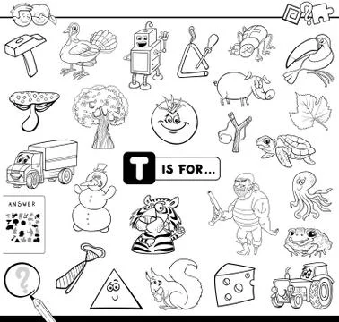 T is for educational game coloring book Illustrazione stock