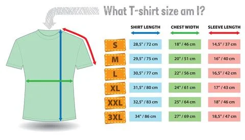 T-fhirts - sizing chart Stock Illustration