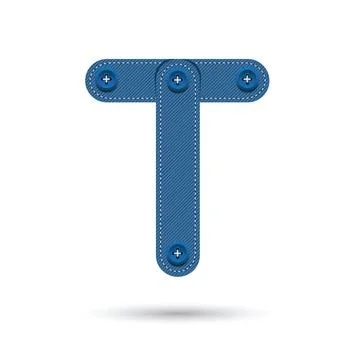 T font vector with blue Jeans on White background, Futuristic font, Cosmic, V Stock Illustration