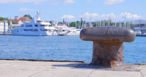 T head bollards in the harbor. Stock Footage 133196515
