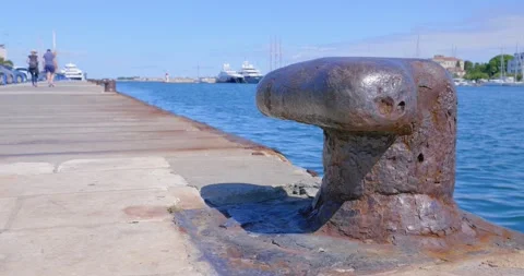 T head bollards in the harbor. Stock Footage 133198085
