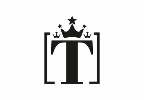 T initial letter in square shape with crown logo Illustrazione stock