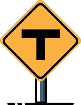 T-intersection warning road sign Stock Illustration