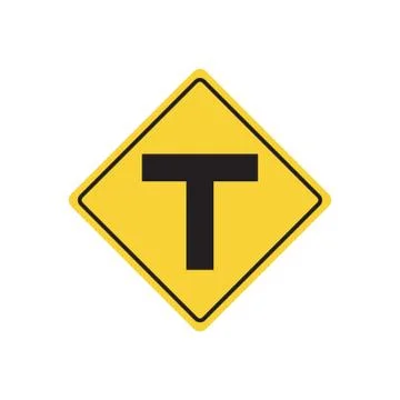 T intersection warning sign Stock Illustration