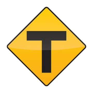 T Intersection Warning Sign 스톡 일러스트