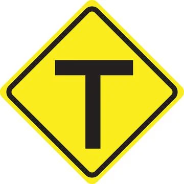 T Junction Warning Sign Stock Illustration