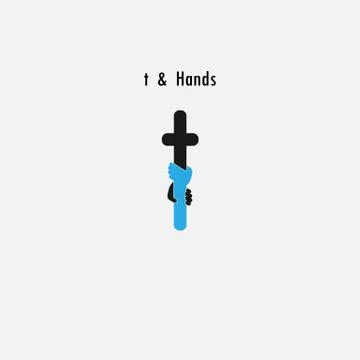 T-  Letter abstract icon &amp; hands logo design vector template.Business offer,p Stock Illustration