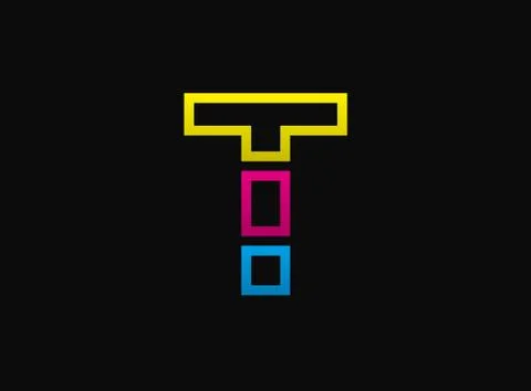 T letter logo, vector desing font .Dynamic cmyk split blue, pink, yellow colo Stock Illustration