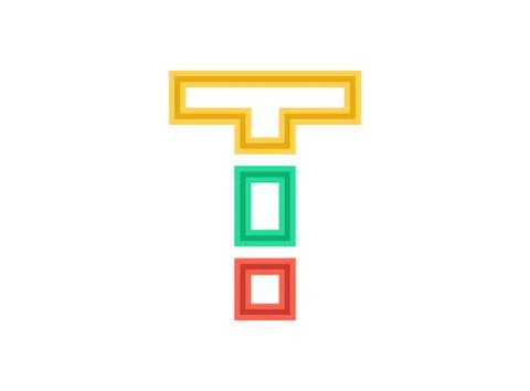 T letter logo, vector outline stroke font. Slice, cut design with red, green, Stock Illustration